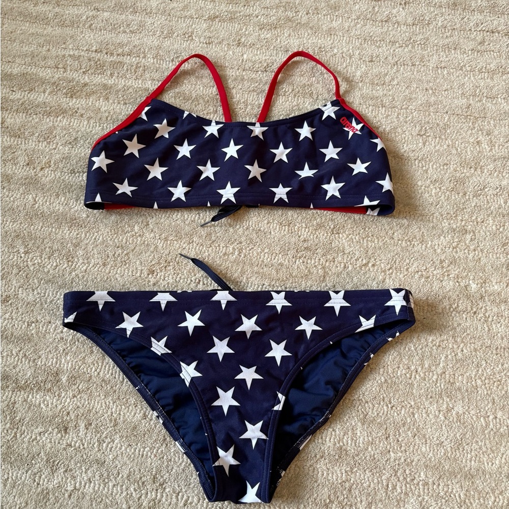Navy and White Star Bikini with Red Accents